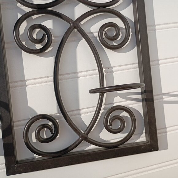 Wrought Iron Wall Sconces Heavy Metal Candle Holders Scroll Design Wall Art Vtg - Picture 9 of 10
